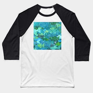 Fish School Monoprint Collage Baseball T-Shirt